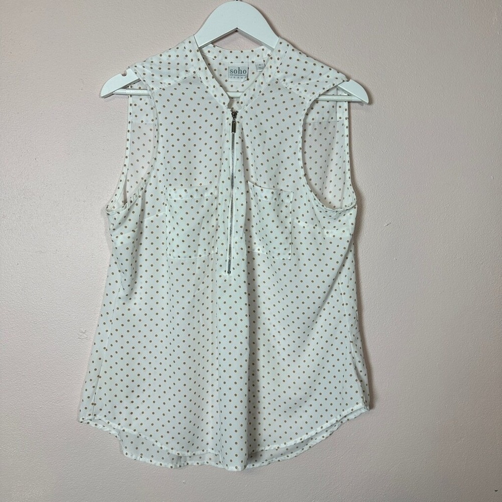 NEW‎ YORK & CO White & Tan Polka Dot Blouse, Sixe XL